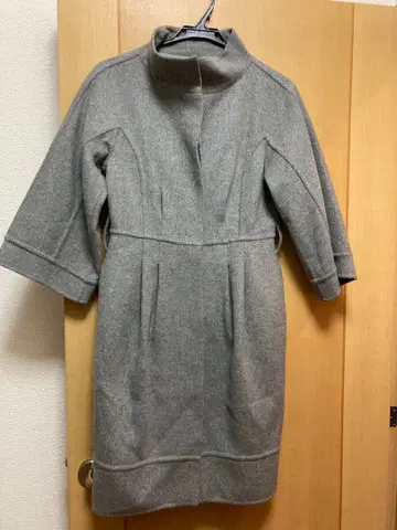 그레이 울 혼방 롱 코트 7부 소매