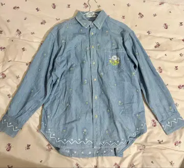 꽃 자수* 데님 셔츠