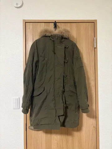 ikka 카키 올리브 그린 모즈 코트 퍼 포함