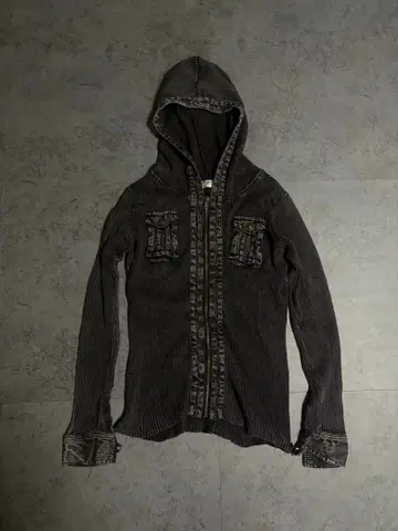 페이드 리브 지퍼 후디 컷앤소