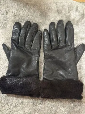 블랙 가죽 퍼 장갑 7.5