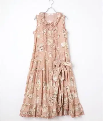 핑크하우스 디 타임 패턴 걷어 올린 소매가 귀여운 롱 원피스 핑크