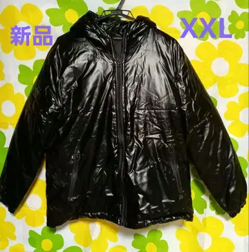 미사용 새상품 블랙 광택 다운 자켓 후드 부착 XXL