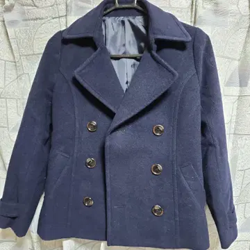 네이비 울 더블 브레스트 피 코트