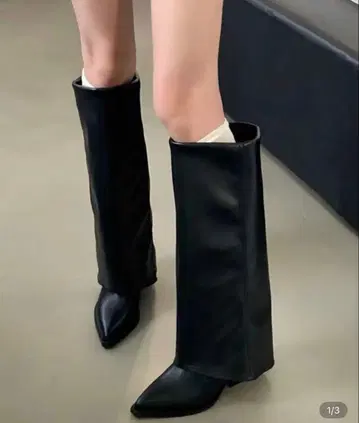 블랙 롱 부츠 포인트 와이드 레그 튜브 스트레이트 웨스턴 카우보이