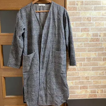 사만다 모스모스 블루 SM2 글렌체크 노카라 코트 L