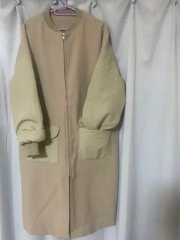 롱 퀼팅 코트 베이지 노카라 빅 사이즈 OK