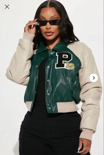 패션노바 바시티 자켓 그린/베이지 크롭 기장 M