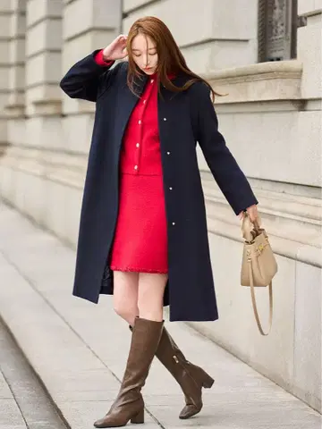 캐시미어 혼방 노카라 코트 네이비 36