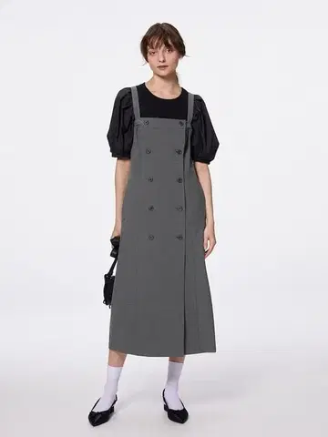 GU 더블 버튼 점퍼 드레스 다크 그레이 XL 완판템