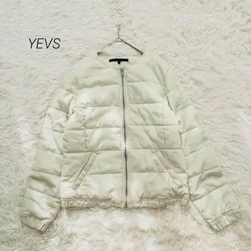 이브스 다운 자켓 노카라 무지 심플 충전솜 고급 아이보리