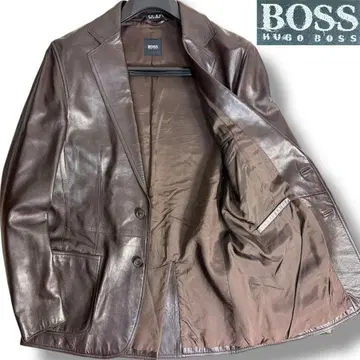 J5016 새상품급 휴고보스 램 가죽 테일러드 자켓 다크 브라운 48