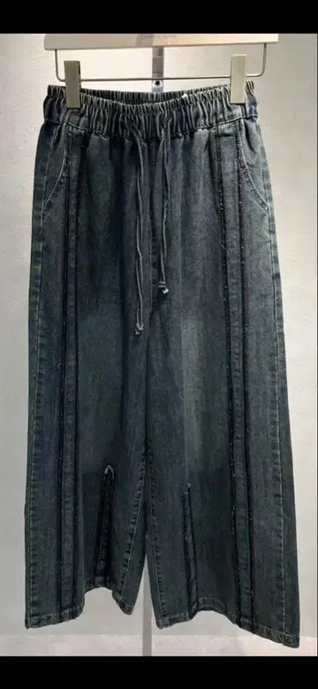 ABITOKYO 스트라이프 패치 와이드 데님 팬츠 미사용 새상품