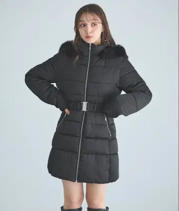 퍼 + 후드 부착 허리 벨트 에코 다운 코트