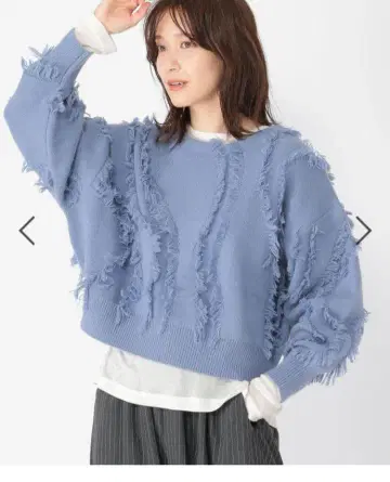 스튜디오 클립 5게이지 컷 프린지 니트 블루