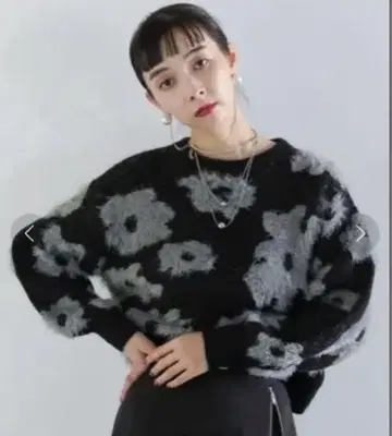 HARE 멜란지 샤기 니트 풀오버 블랙