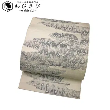 나고야 오비 추상 꽃 무늬 새알색 O-5423