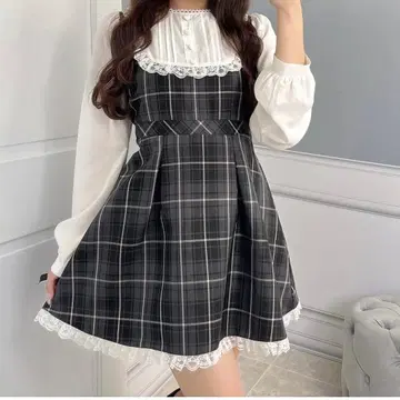 evelyn 하트 버튼 체크 미니 OP