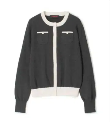 [ 새상품급 ] CABaN 코튼 캐시미어 바이컬러 크루넥 가디건 그레이