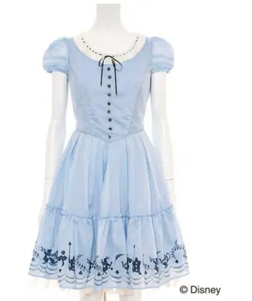 시크릿 허니 앨리스 패턴 실사 반팔 원피스 스카이블루