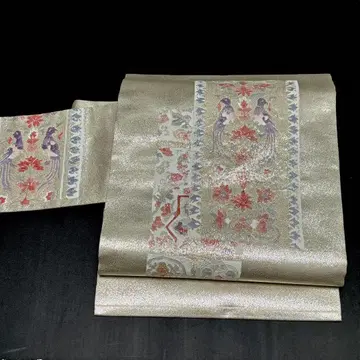 나고야 오비 순수 실크 실버 수제 염색 소주 자수 중고 새 so224