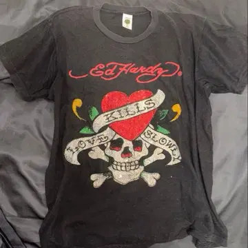 Ed Hardy 스컬 하트 T셔츠 반짝이는 큐빅