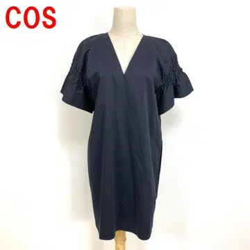 A6260 COS 코스 무릎 기장 원피스 반팔 면 튜닉 네이비 36
