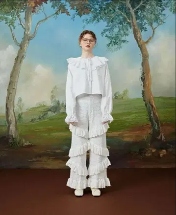 poppy 아사기니뇨 레이스 프릴 팬츠 M