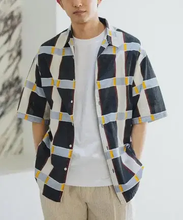 [새상품급/정가 2만엔] EDIFICE x T'acca 블록 프린트 셔츠