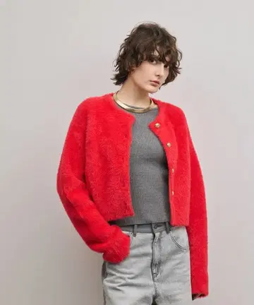 페더 숏 니트 가디건