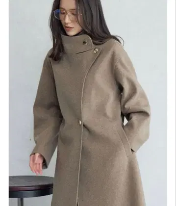 울 저지 스탠드 칼라 코트