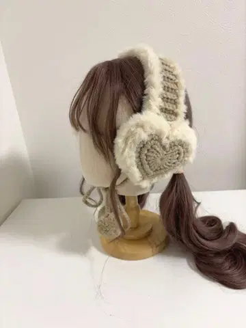 하트 이어머프 베이지 핸드메이드 귀도리 귀마개
