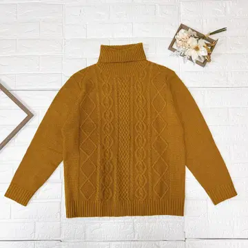 GU 케이블 짜임 터틀넥 스웨터 M 사이즈 머스타드