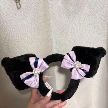 고양이 귀 머리띠 보라색 리본 포함 쿠로미 30주년