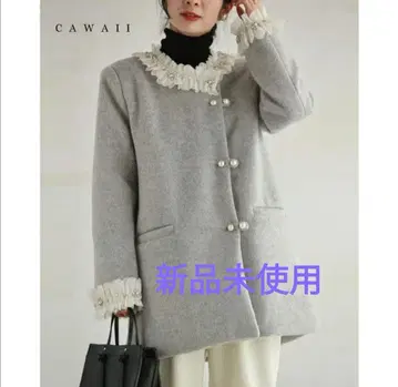 Cawaii 펄 버튼 그레이 다운 코트