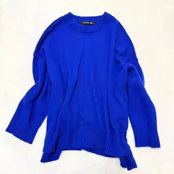 새상품급 미즈이로 인드 와이드 풀오버 니트 스웨터 크루넥 파랑