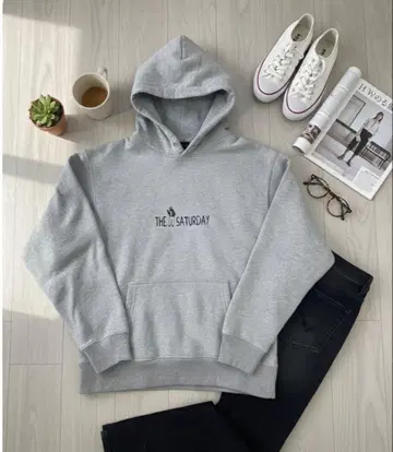 [내추럴 무드] 모던 디자인 자수 로고 후드 맨투맨 그레이 사이즈 2