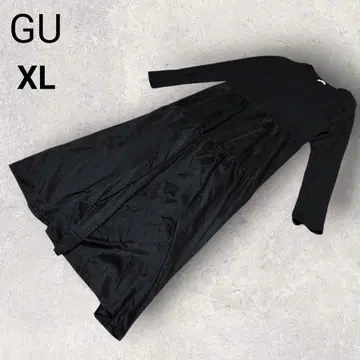 지유 긴팔 롱 도킹 원피스 XL 블랙 무지 이소재 절개 봄 가을