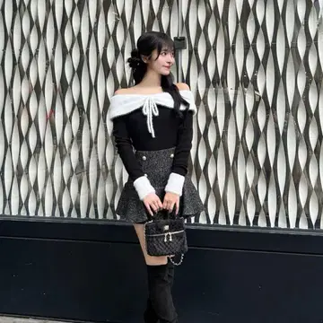 cheri mi 오프숄더 리본 샤기 니트탑 z148