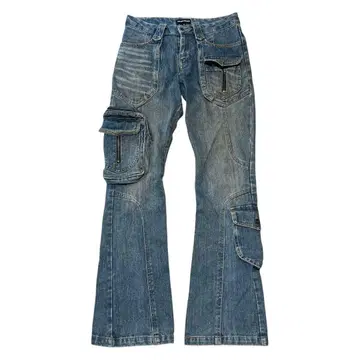 00s 아카이브 데님 팬츠 플레어 데님 기믹 카고 팬츠