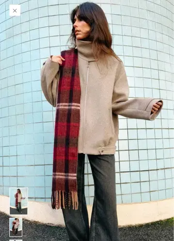 ZARA 자카드 체크 무늬 스톨