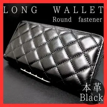 장지갑 천연 가죽 라운드 지퍼 퀼팅 인기 새상품 블랙 대용량 블랙
