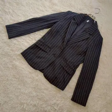 이카 스트라이프 스트레치 자켓 네이비 M 레이온 혼방