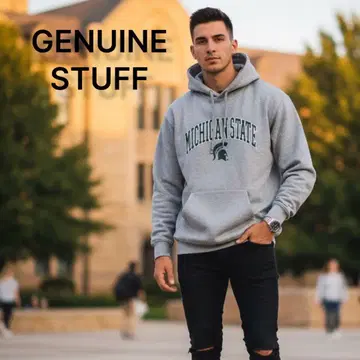 후드 맨투맨 구제 의류 그레이 아메카지 펠트 & 자수 로고