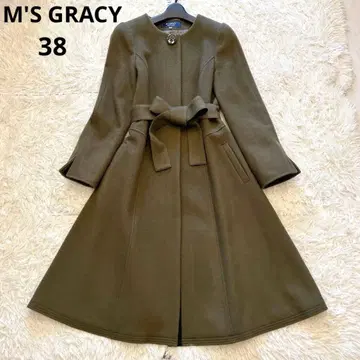 [ 새상품급 ] 엠즈 그레이시 노카라 롱 울 코트 벨트 비쥬 카키