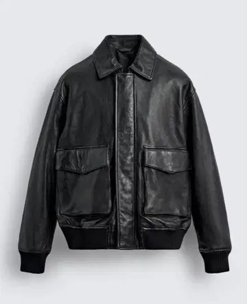 ZARA 블랙 레더 봄버 자켓 XL