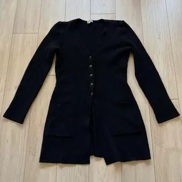 폭시 캐시미어 100% 리브 V넥 가디건 40