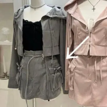 버블스 스커트 벨벳 후드티 셋업