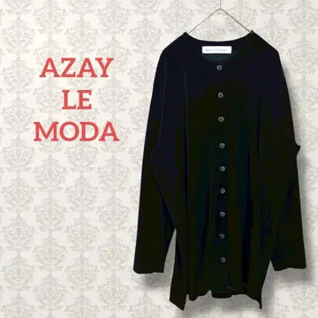 아젤모다 벨로아 롱 가디건 크루넥 루즈핏 겉옷 블랙 긴팔