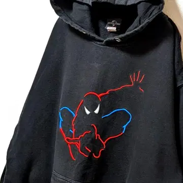 유니버셜 스튜디오 스파이더맨 자수 후드 맨투맨 블랙 L 구제 의류